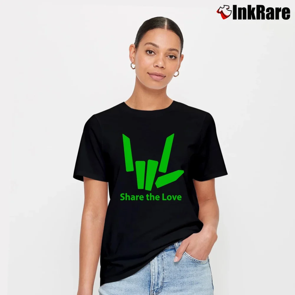 Women’s Share The Love Green Graphic Signature T-Shirt in black | Soft, Flattering Fit
