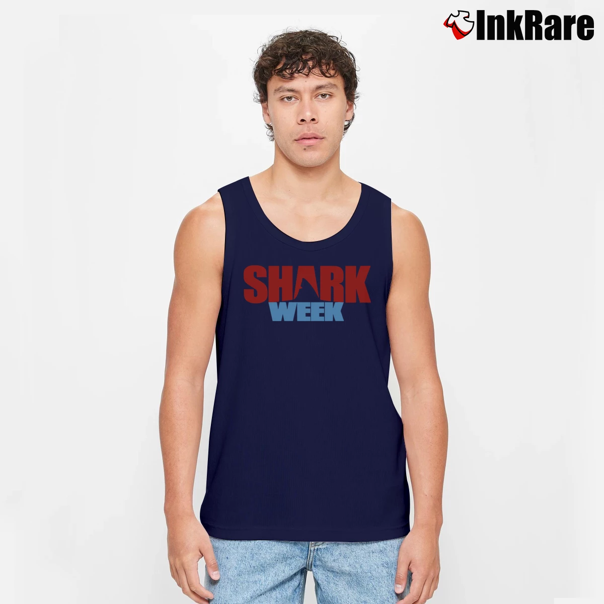 Men’s Shark Week Discovery Channel Logo Tank Top in navy | Breathable, Active-Friendly Design