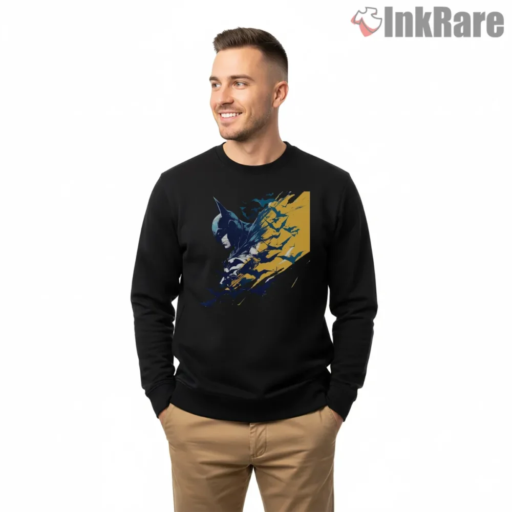 Shattered Streak Blue And Gold Batman Shirt on graphic shirt for men graphic tee