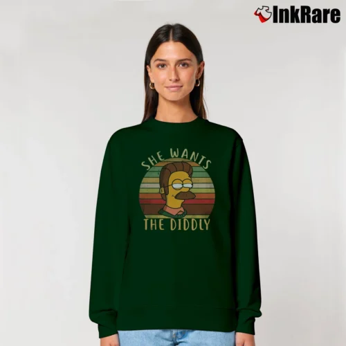 Women’s She Wants the Diddly Simpsons Gift Relaxed Sweatshirt in forest green | Soft, Laid-Back Vibe