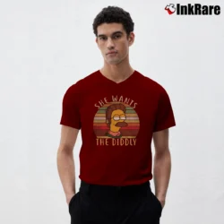 Men’s She Wants the Diddly Simpsons Gift V-Neck Tee in maroon | Sharp, Breathable, Everyday Staple
