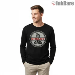 Shelby Cobra Vintage Distressed Logo Graphic Shirt on black long sleeve shirt for men graphic tee
