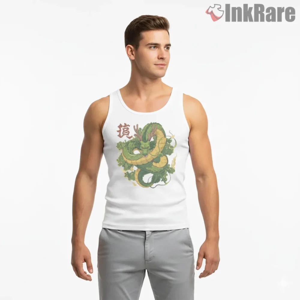 Shenron Eternal Dragon Celestial Coil Shirt on white tank top for men graphic tee