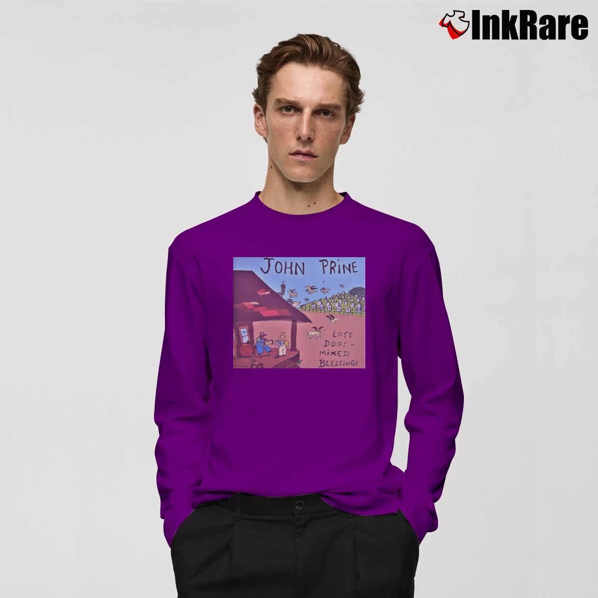 Men’s Shi Ni Joh Oneton Pri Onetone Lost Dogs Mixed Blessings Long-Sleeve Shirt in purple | Sleek, Lightweight, Year-Round Wear