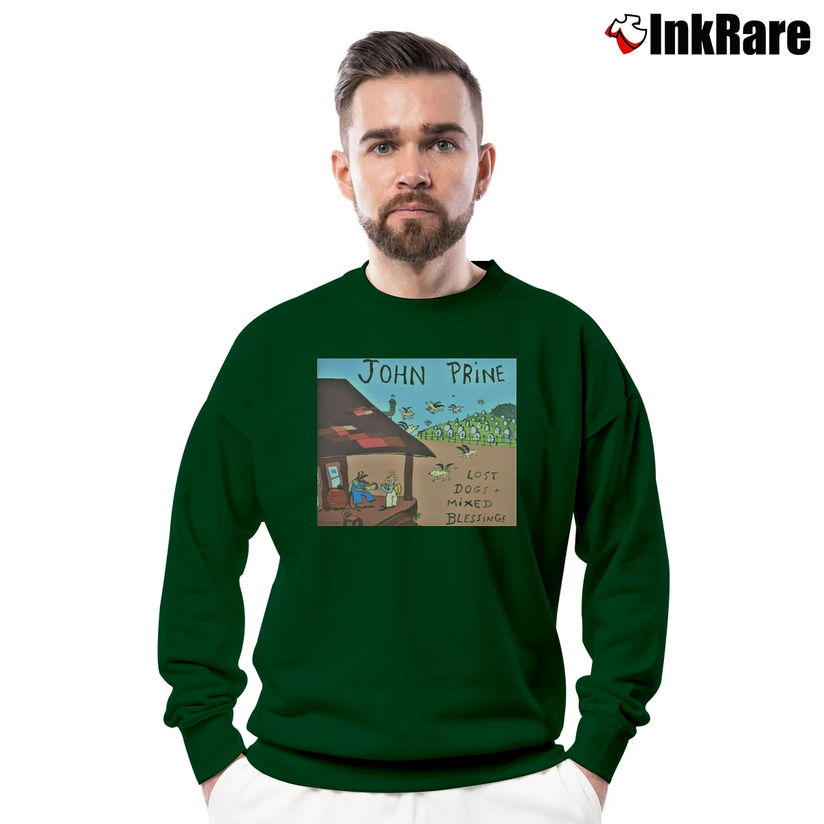 Men’s Shi Ni Joh Oneton Pri Onetone Lost Dogs Mixed Blessings Crewneck Sweatshirt in forest green | Cozy Fabric, Clean Style