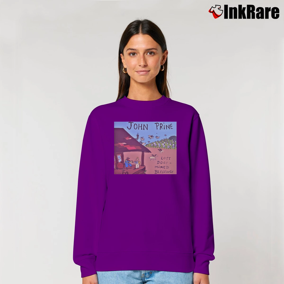 Women’s Shi Ni Joh Oneton Pri Onetone Lost Dogs Mixed Blessings Relaxed Sweatshirt in purple | Soft, Laid-Back Vibe