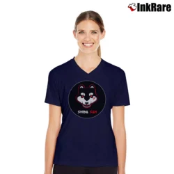 Women’s Shiba San Okays Electronic Music V-Neck Tee in navy | Chic Neckline, Soft Texture