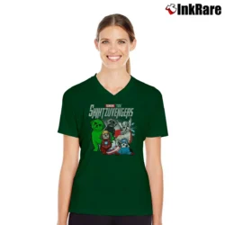 Women’s Shih Tzu Avengers Marvel Pet Parody V-Neck Tee in forest green | Chic Neckline, Soft Texture