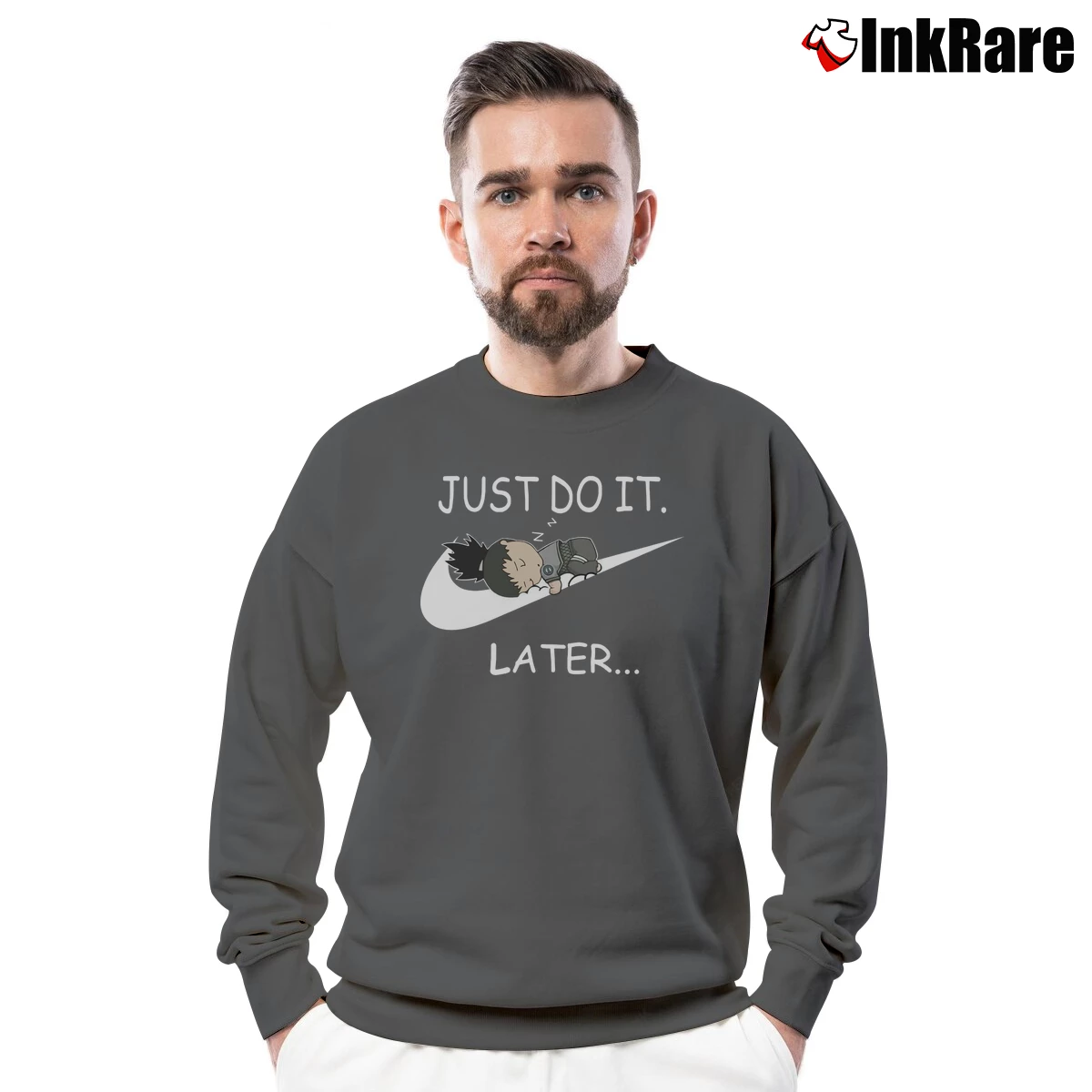 Men’s Shikamaru Just Do It Later Crewneck Sweatshirt in charcoal | Cozy Fabric, Clean Style