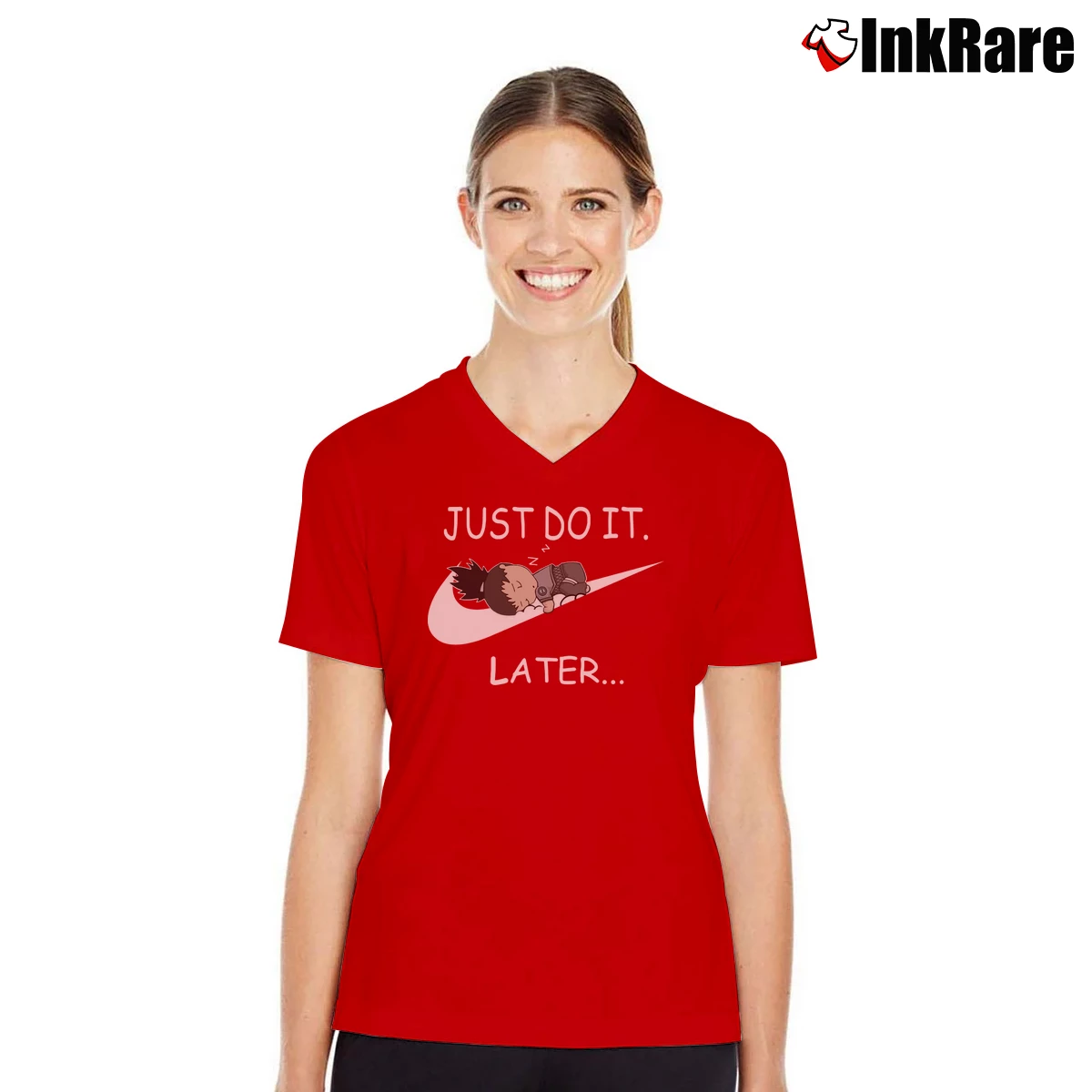 Women’s Shikamaru Just Do It Later V-Neck Tee in red | Chic Neckline, Soft Texture