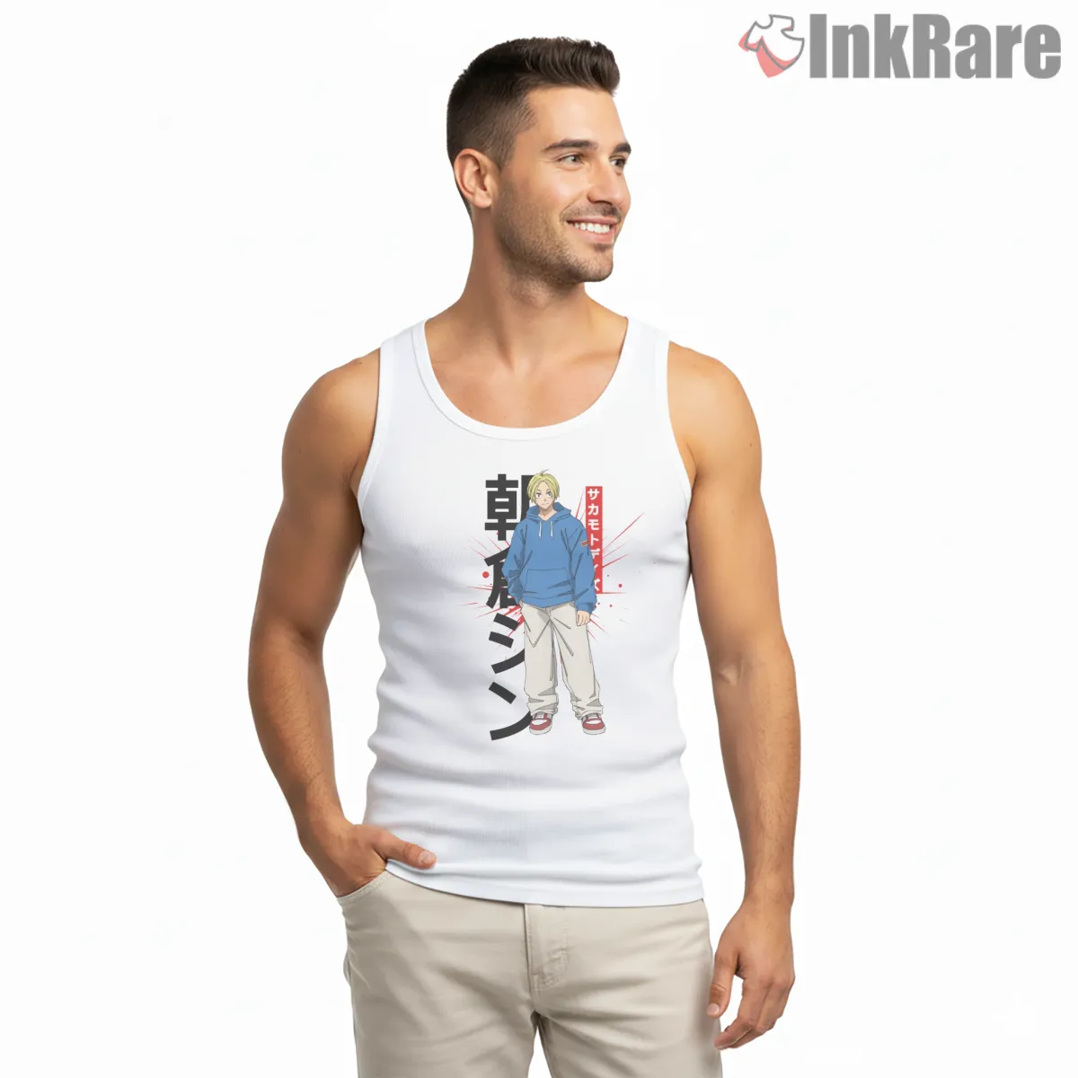 Shin Asakura Casual Street Style Anime Shirt on white tank top for men graphic tee