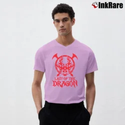 Men’s Shingo Takagi Last Of The Dragon Wrestling V-Neck Tee in light pink | Sharp, Breathable, Everyday Staple