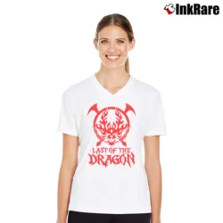 Women’s Shingo Takagi Last Of The Dragon Wrestling V-Neck Tee in white | Chic Neckline, Soft Texture