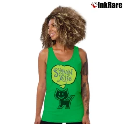Women’s Shonen Knife 90s Graphic Kawaii Black Cat Punk Band Tank Top in irish green | Lightweight, Movement-Friendly
