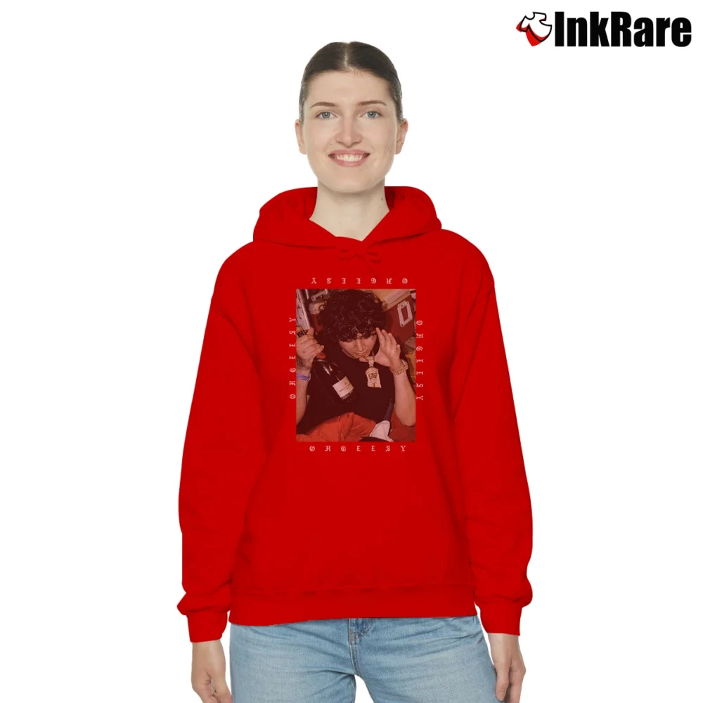 Women’s Shoreline Mafia Ohgeesy Fan Art Rap Cozy Hoodie in red | Warm, Structured, Stylish