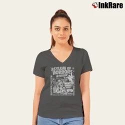 Women’s Show Art Asylum Of Horrors Spook V-Neck Tee in charcoal | Chic Neckline, Soft Texture