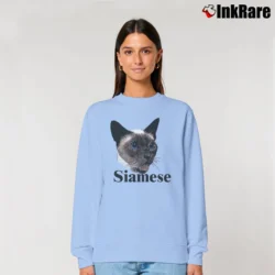 Women’s Siamese Cat Graphic for Cat Lovers Relaxed Sweatshirt in light blue | Soft, Laid-Back Vibe