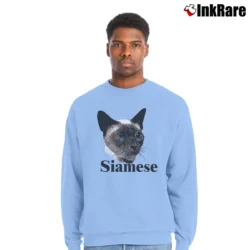 Men’s Siamese Cat Graphic for Cat Lovers Crewneck Sweatshirt in light blue | Cozy Fabric, Clean Style