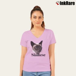 Women’s Siamese Cat Graphic for Cat Lovers V-Neck Tee in light pink | Chic Neckline, Soft Texture