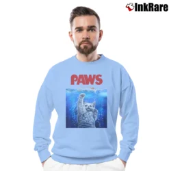 Men’s Siamese Cat Threat From The Deep Sea Paws Crewneck Sweatshirt in light blue | Cozy Fabric, Clean Style