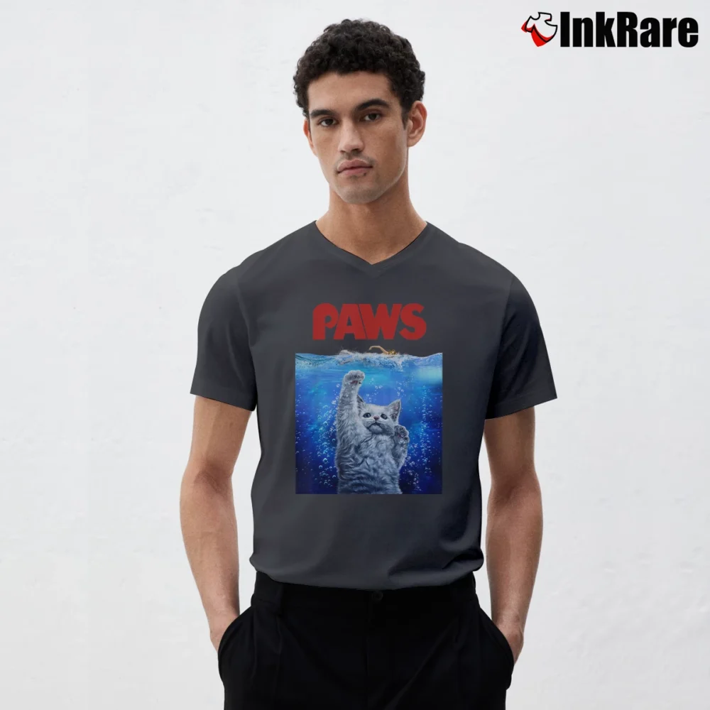 Men’s Siamese Cat Threat From The Deep Sea Paws V-Neck Tee in charcoal | Sharp, Breathable, Everyday Staple