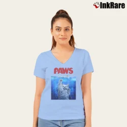 Women’s Siamese Cat Threat From The Deep Sea Paws V-Neck Tee in light blue | Chic Neckline, Soft Texture
