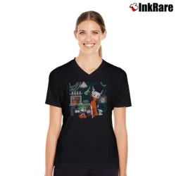 Women’s Siberia Hills Dark Queen Printed V-Neck Tee in black | Chic Neckline, Soft Texture