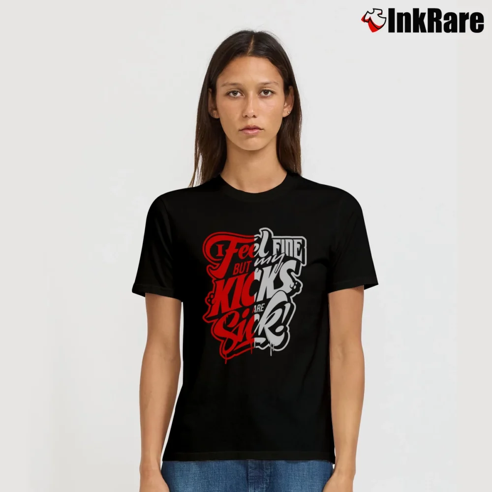 Women’s Sick Kicks Jordan 1 Homage To Home Bred Chicago Bull Signature T-Shirt in black | Soft, Flattering Fit