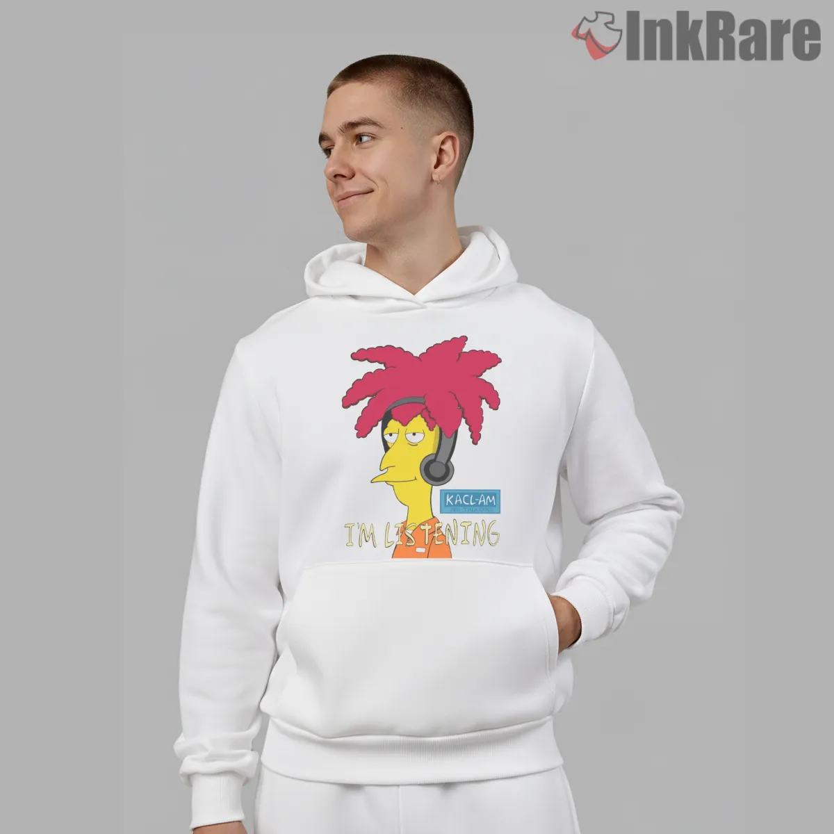 Sideshow Bob Frasier Im Listening Tv Crossover Hoodie White Sideshow Bob Frasier Im Listening Tv Crossover Shirt on white hoodie for men graphic tee