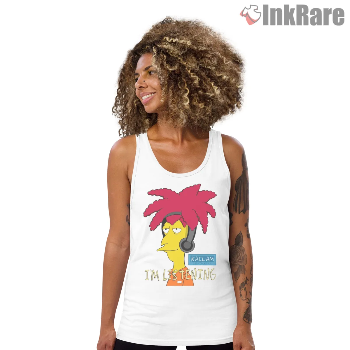 Sideshow Bob Frasier Im Listening Tv Crossover Tank Top White Sideshow Bob Frasier Im Listening Tv Crossover Shirt on white tank top for women graphic tee