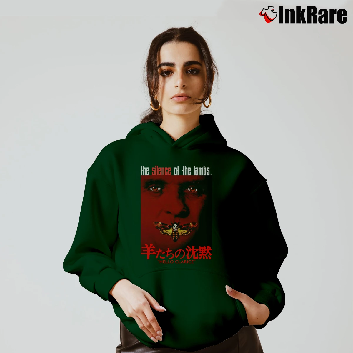 Women’s Silence Of The Lambs Japanese Poster Cozy Hoodie in forest green | Warm, Structured, Stylish