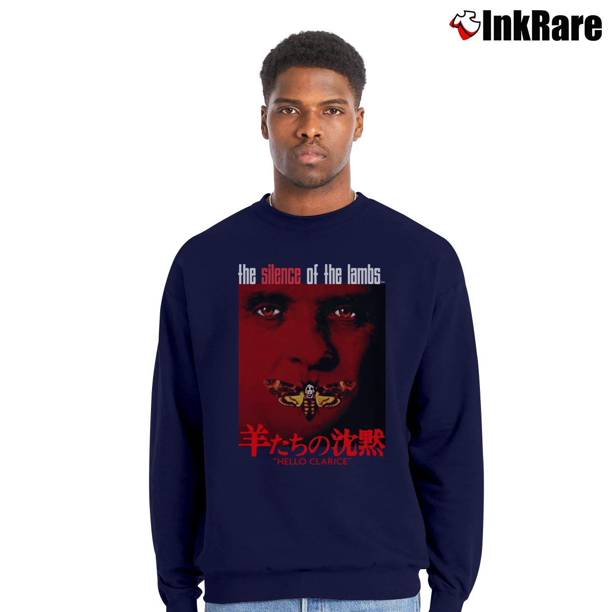 Men’s Silence Of The Lambs Japanese Poster Crewneck Sweatshirt in navy | Cozy Fabric, Clean Style
