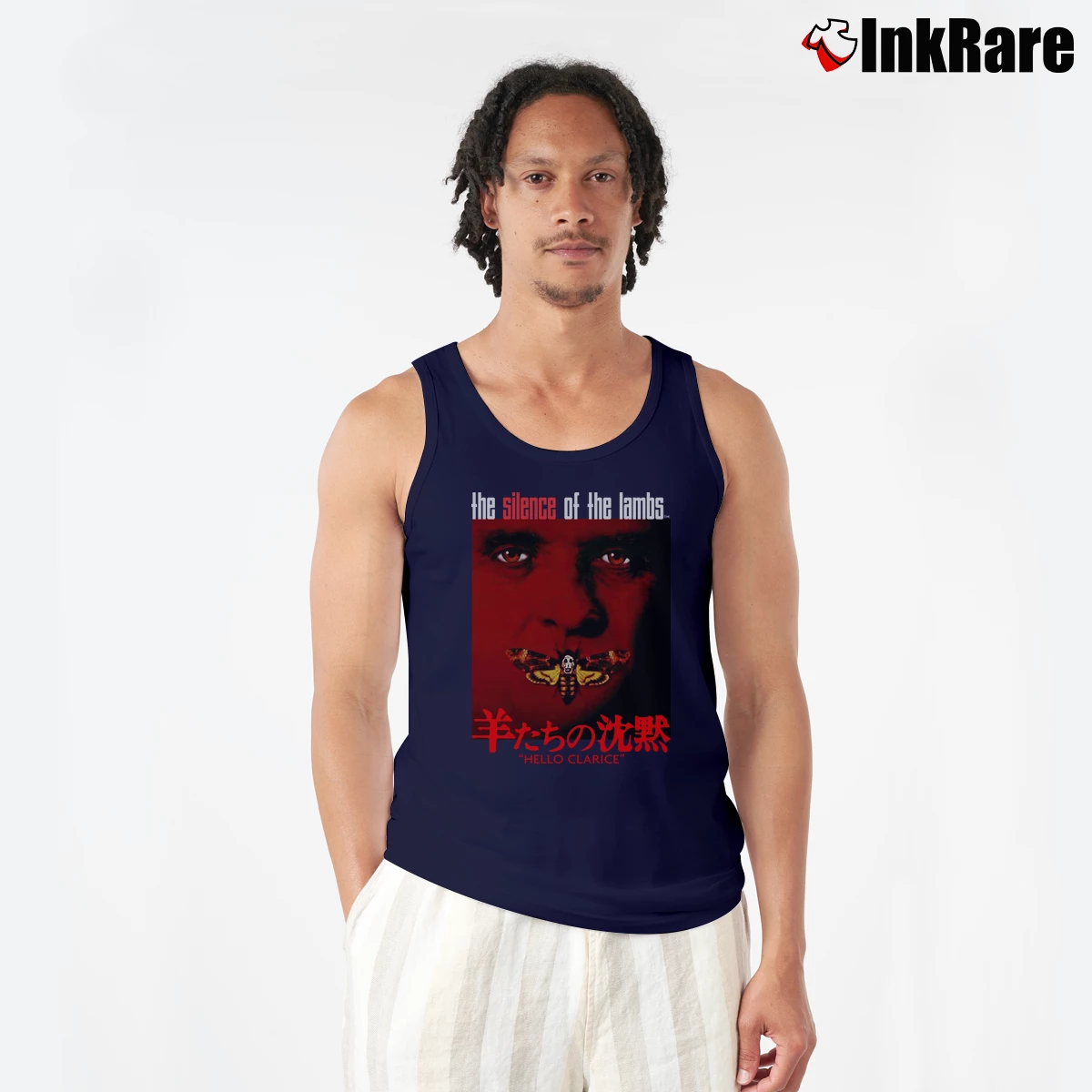 Men’s Silence Of The Lambs Japanese Poster Tank Top in navy | Breathable, Active-Friendly Design