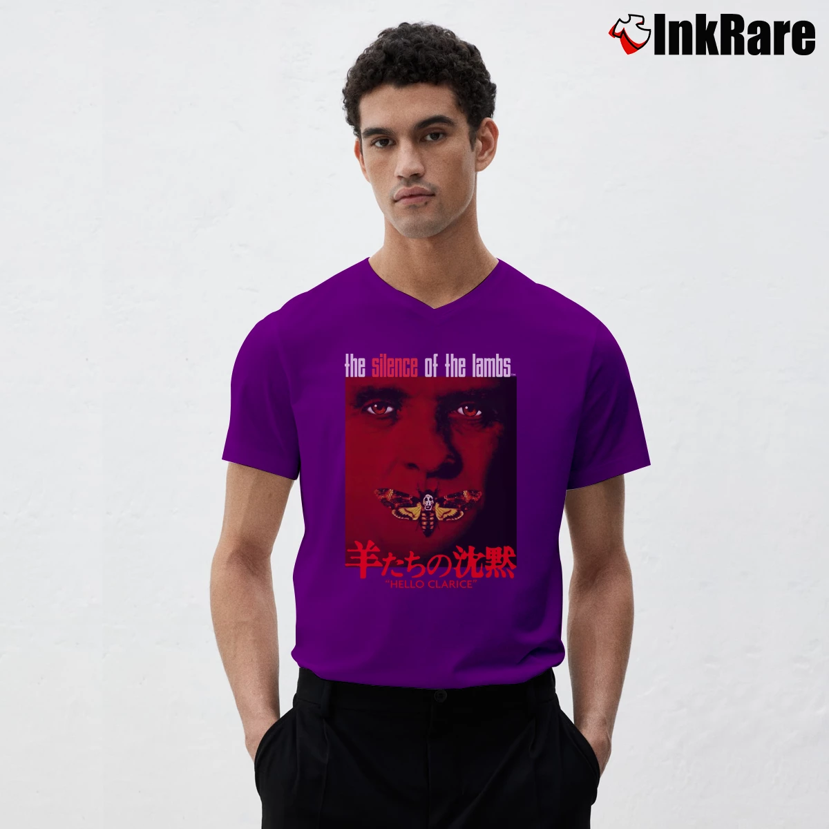 Men’s Silence Of The Lambs Japanese Poster V-Neck Tee in purple | Sharp, Breathable, Everyday Staple