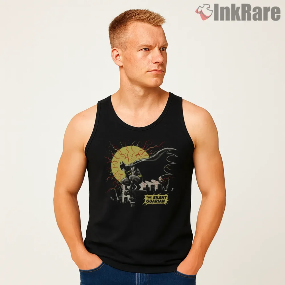 Silent Guardian Gotham City Batman Shirt on black tank top for men graphic tee