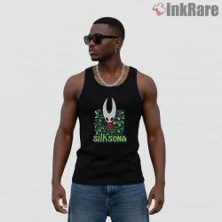 Silksong Green Leaf Minimal Hornet Shirt on black tank top for men graphic tee