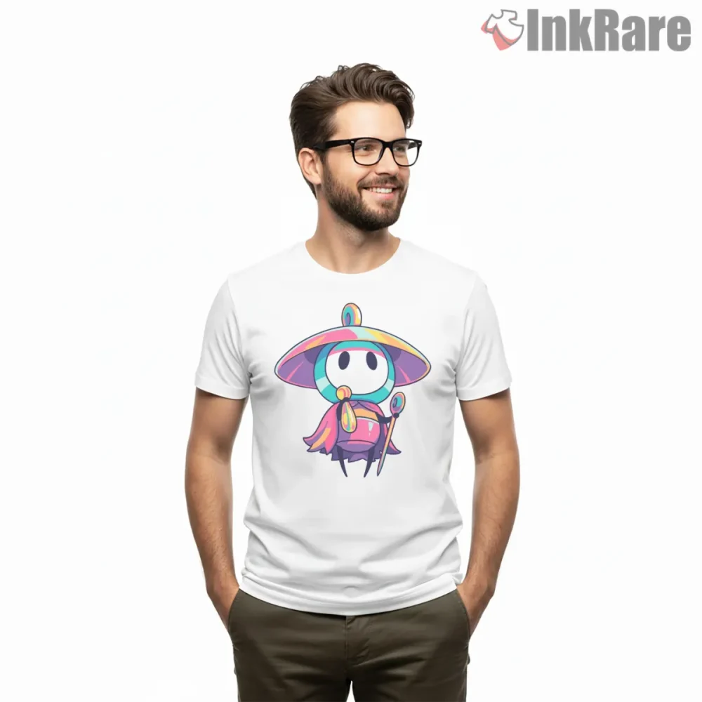 Silksong Mushroom Traveler Colorful Fantasy Shirt on white short sleeve shirt for men graphic tee