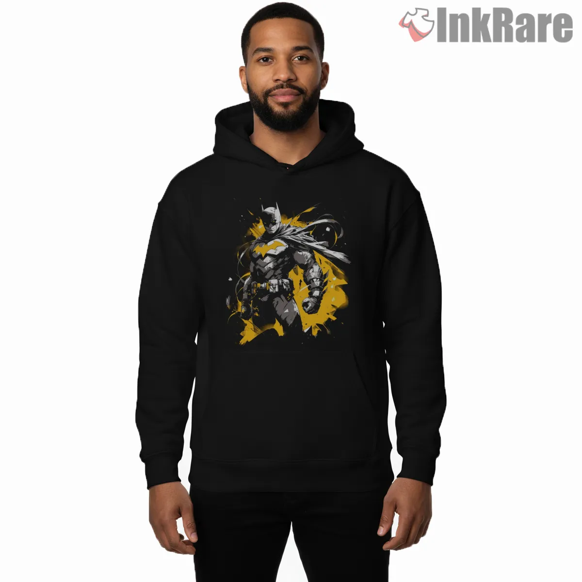 Silver Armor Batman Electric Storm Shirt on black hoodie for men graphic tee