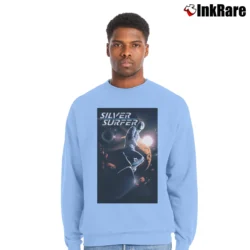 Men’s Silver Surfer Black Comic Crewneck Sweatshirt in light blue | Cozy Fabric, Clean Style