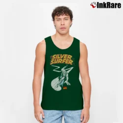 Men’s Silver Surfer Marvel Comics Graphic Tank Top in forest green | Breathable, Active-Friendly Design
