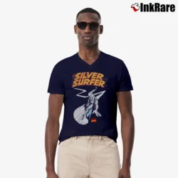 Men’s Silver Surfer Marvel Comics Graphic V-Neck Tee in navy | Sharp, Breathable, Everyday Staple