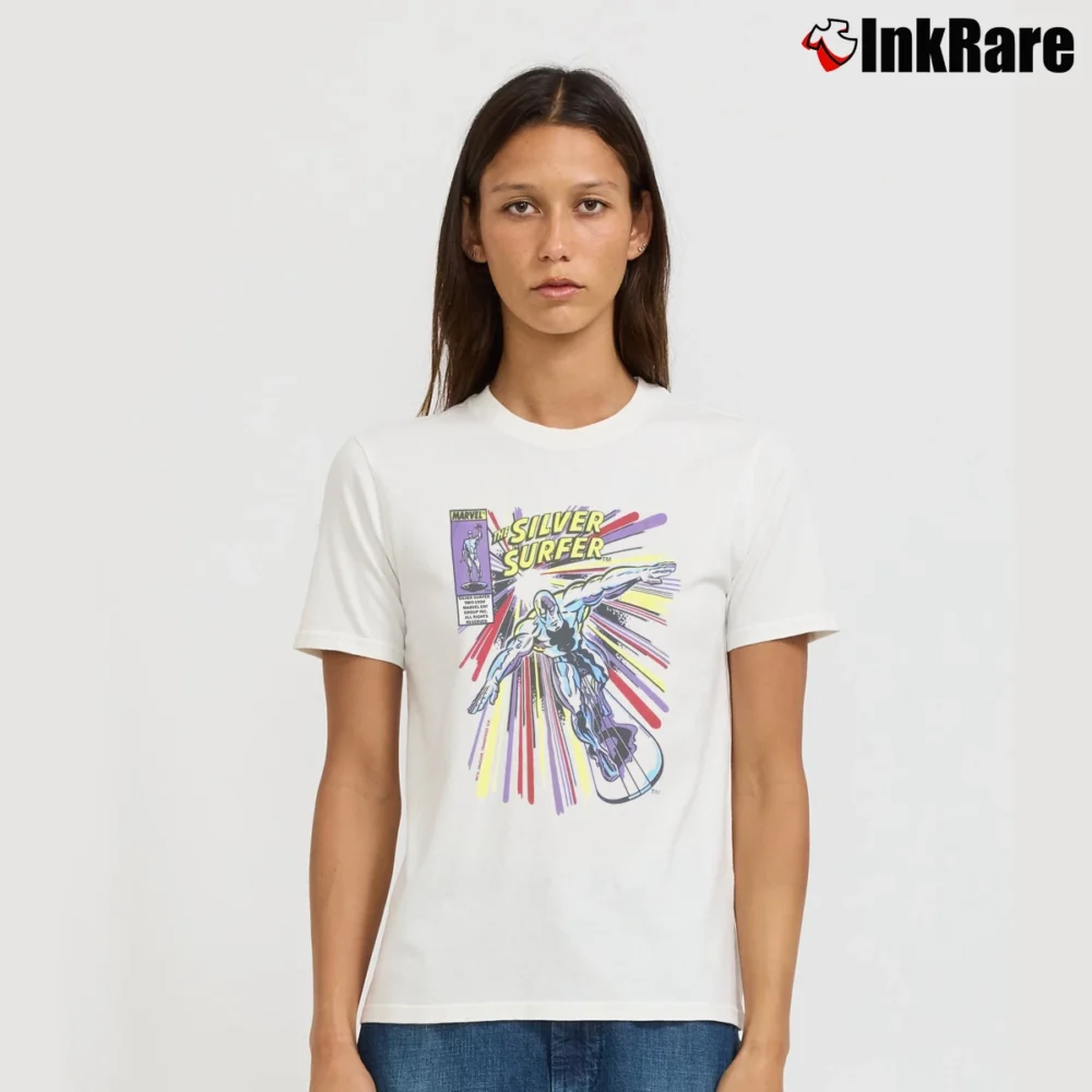 Women’s Silver Surfer Marvel Comics Live Action Movie Signature T-Shirt in white | Soft, Flattering Fit