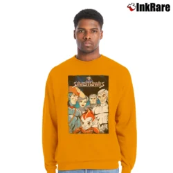 Men’s Silverhawks Retro Cartoon Superhero Crewneck Sweatshirt in orange | Cozy Fabric, Clean Style
