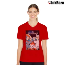 Women’s Silverhawks Retro Cartoon Superhero V-Neck Tee in red | Chic Neckline, Soft Texture