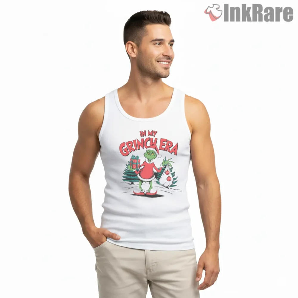 Simple Merry Grinch Christmas Shirt on white tank top for men graphic tee