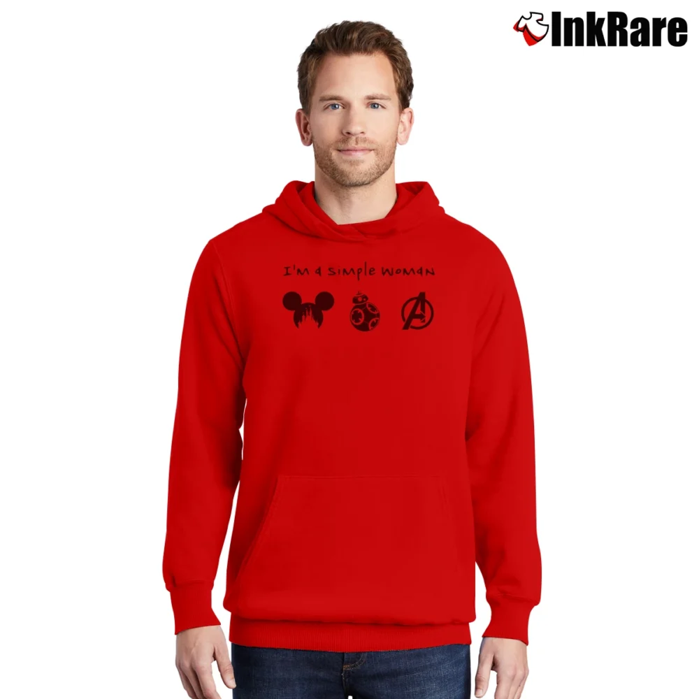 Men’s Simple Woman Star Wars Avengers Disney Mashup Pullover Hoodie in red | Cozy, Durable, Modern Fit