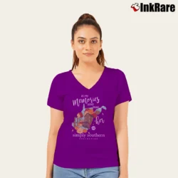 Women’s Simply Southern All My Memories V-Neck Tee in purple | Chic Neckline, Soft Texture