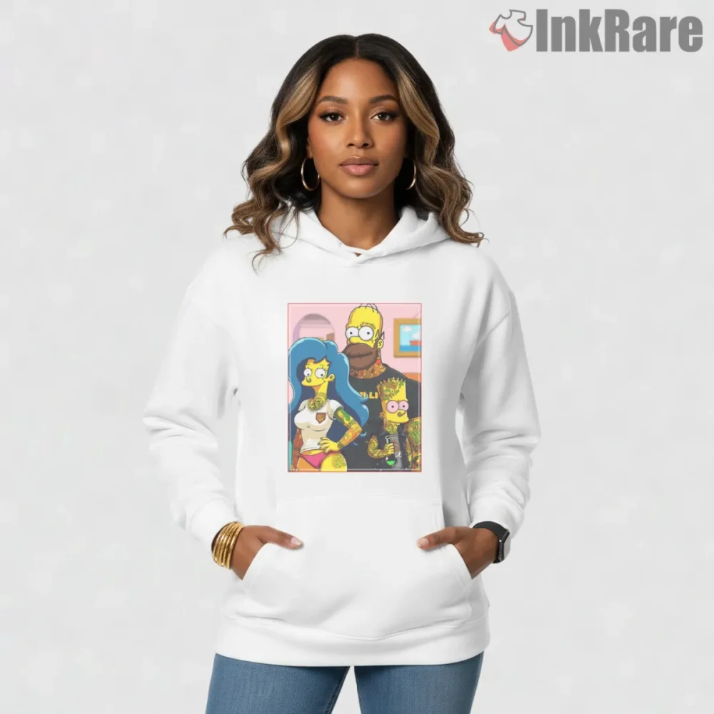 Simpson Familia Tattoo Style Crossover Portrait Shirt on white hoodie for women graphic tee