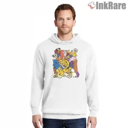 Simpsons Bootleg Style Cartoon Crowd Collage Shirt on white hoodie for men graphic tee