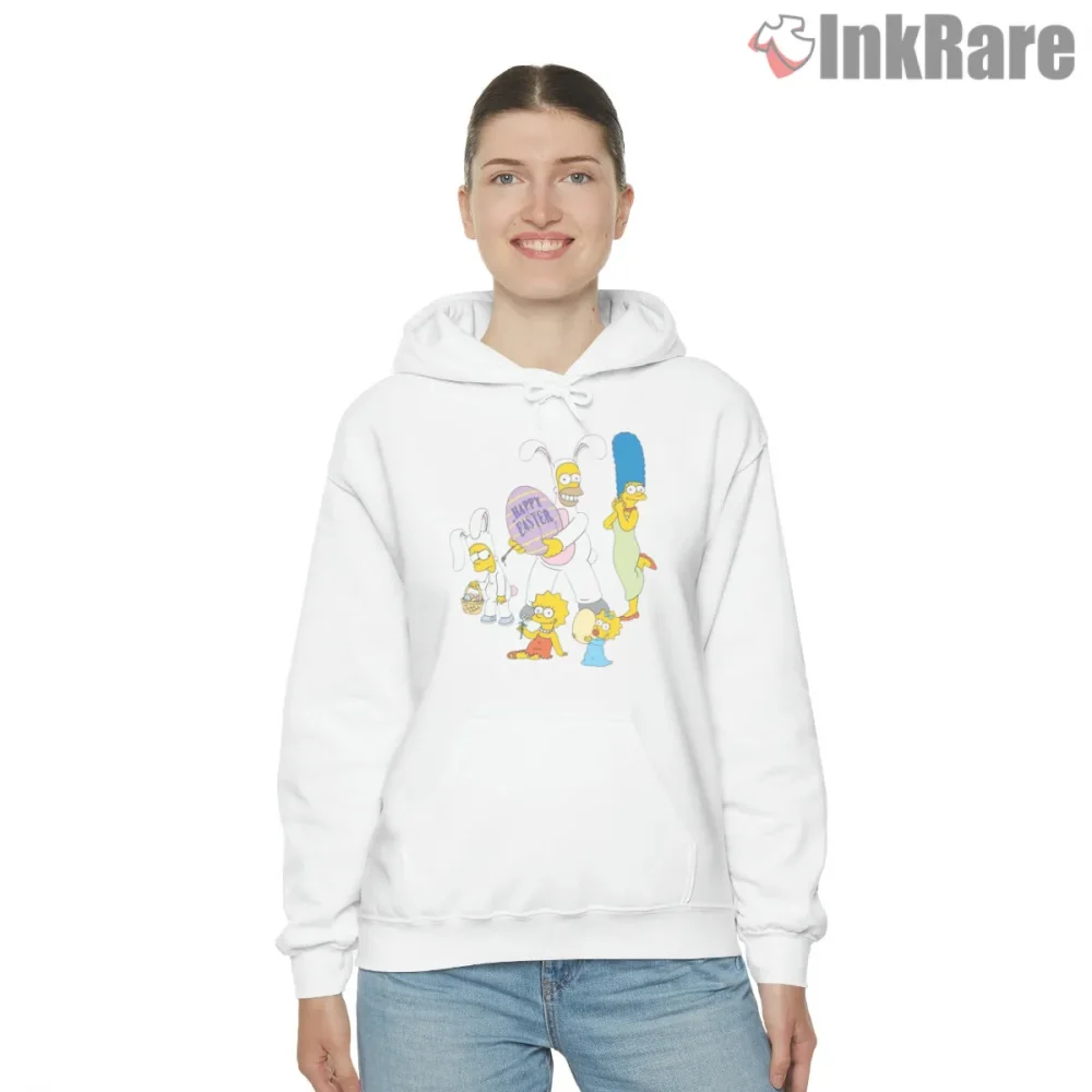 Simpsons Family Happy Easter Holiday Cartoon Scene Shirt on white hoodie for women graphic tee